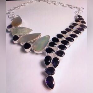 Mother of Pearl Amethyst 925 Sterling Silver Necklace